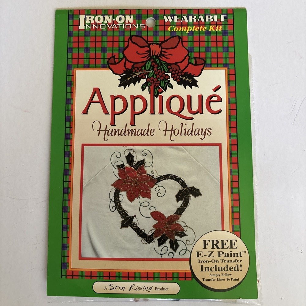 VINTAGE Holiday 90S IRON ON APPLIQUÉ DESIGN FABRIC KIT Christmas Poinsettia